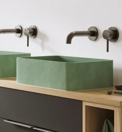 N22RECVB40SPG Entero 40cm Rectangular Concrete Vessel Basin Spring Green - lifestyle image